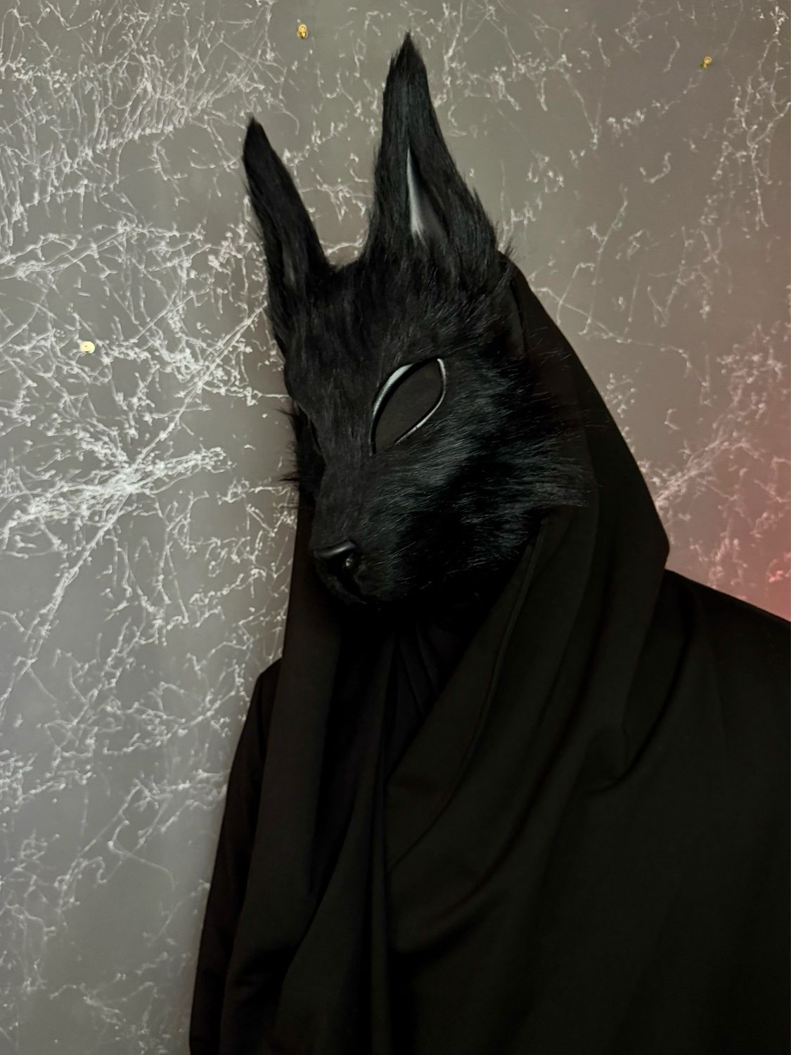 Black Anubis mask with fur