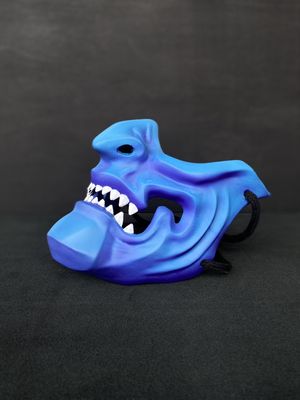 Japanese Samurai Mempo Mask Blue &amp; White