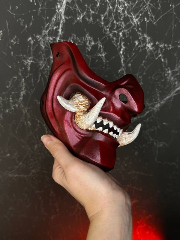 Red Metallic Samurai Half Mask