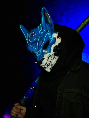 Cyberpunk Mask: Fox Blue &amp; White with Blue LED lights