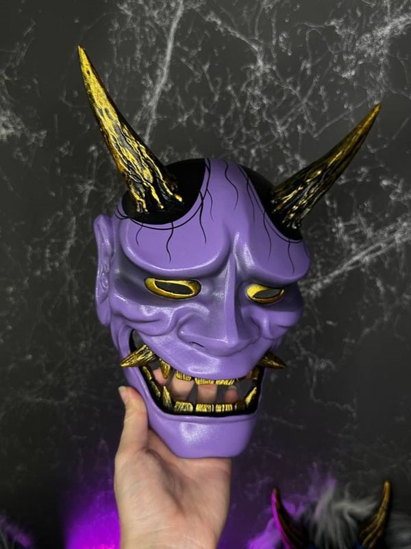Japanese Hannya Mask: Purple and Gold