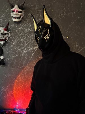 Black Anubis mask with Golden Ankh &amp; Tears