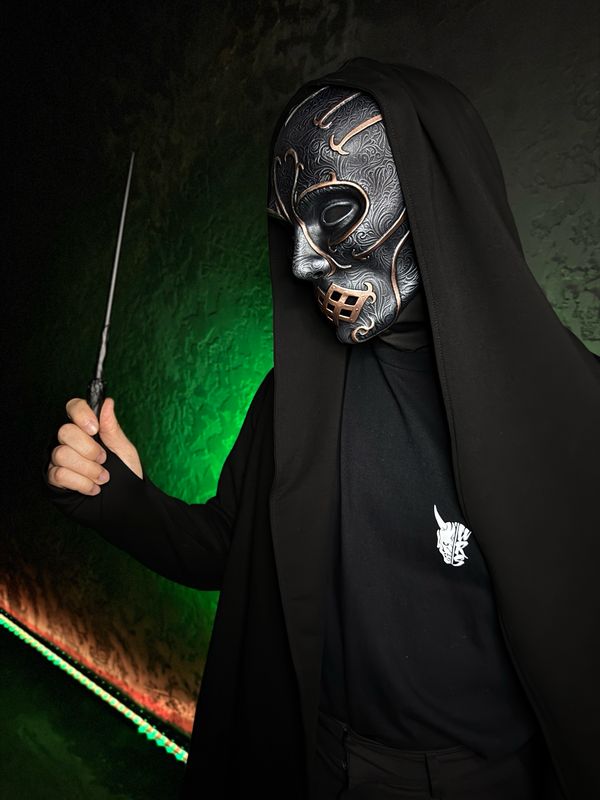 Death Eater mask - Black &amp; Silver with Rose Gold