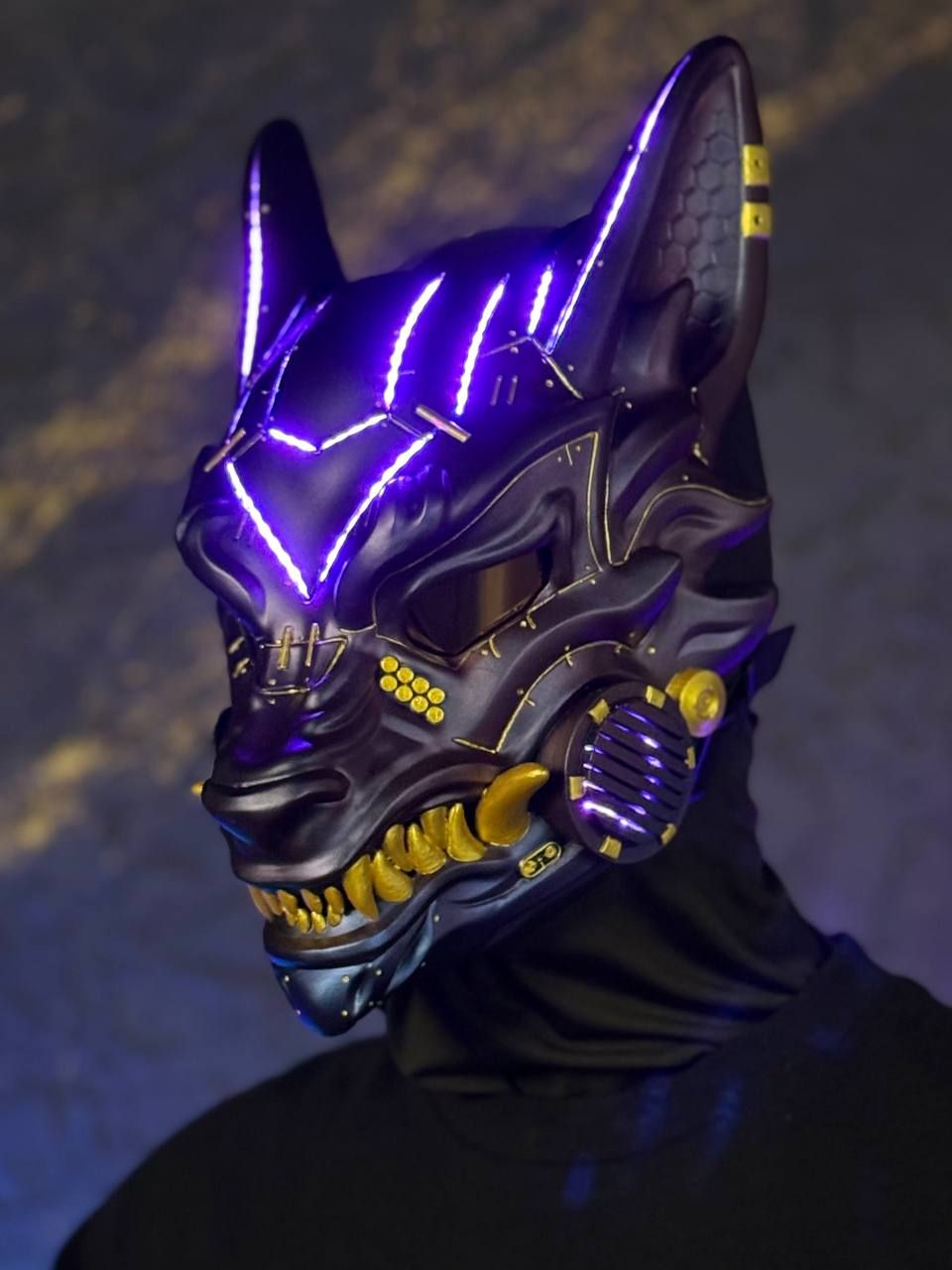 Cyberpunk Kitsune Mask: Chameleon with RGB LED Lights