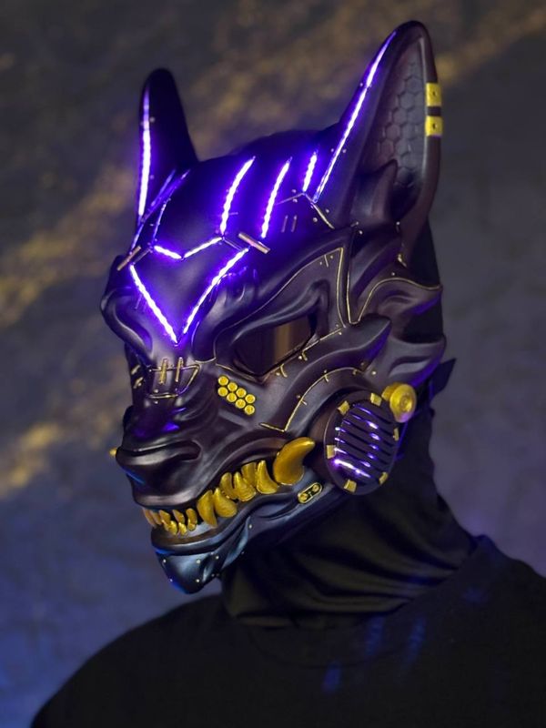 Cyberpunk Kitsune Mask: Chameleon with RGB LED Lights
