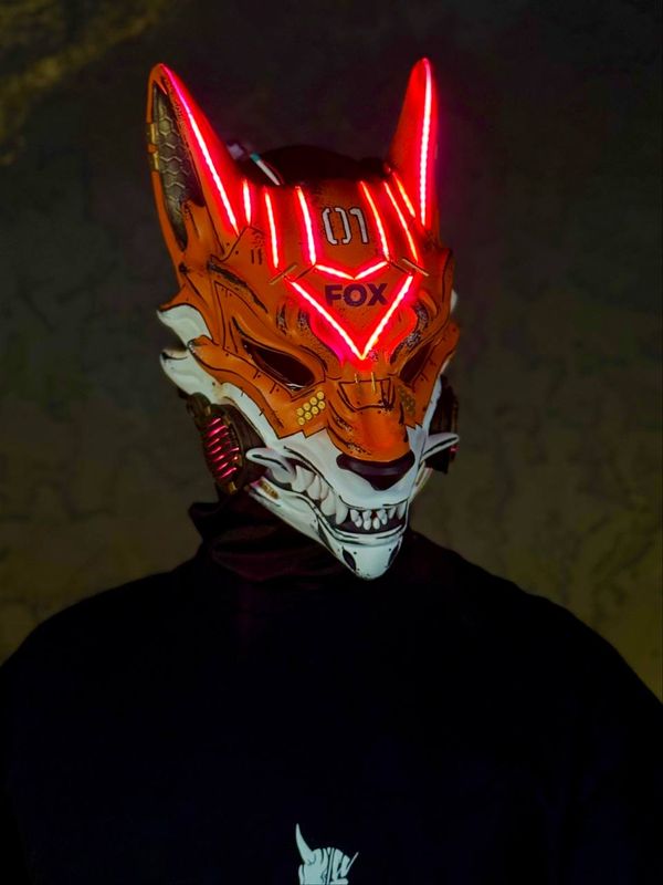 Cyberpunk Kitsune Mask: Orange with RGB led lights