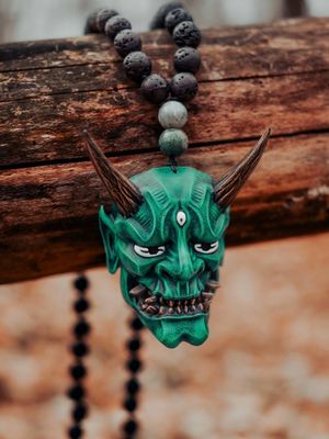 Green Oni mask Necklace