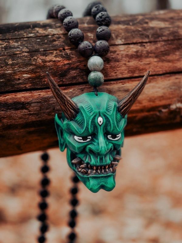Green Oni mask Necklace