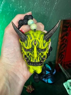 Yellow Oni Mask Necklace