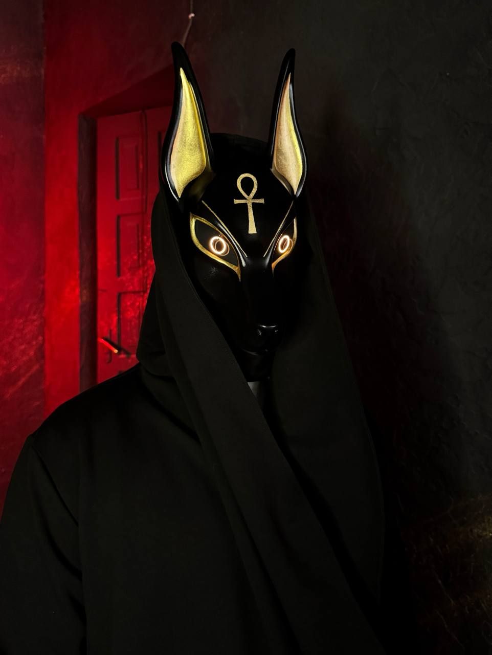 Egyptian Black Anubis mask with Ankh&amp;LED lights