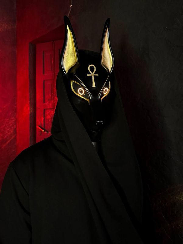 Egyptian Black Anubis mask with Ankh&amp;LED lights