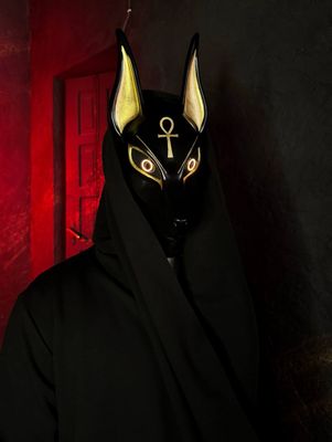 Egyptian Black Anubis mask with Ankh&amp;LED lights