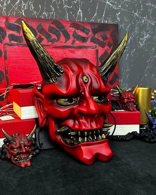 Japanese Oni Mask Red and Gold