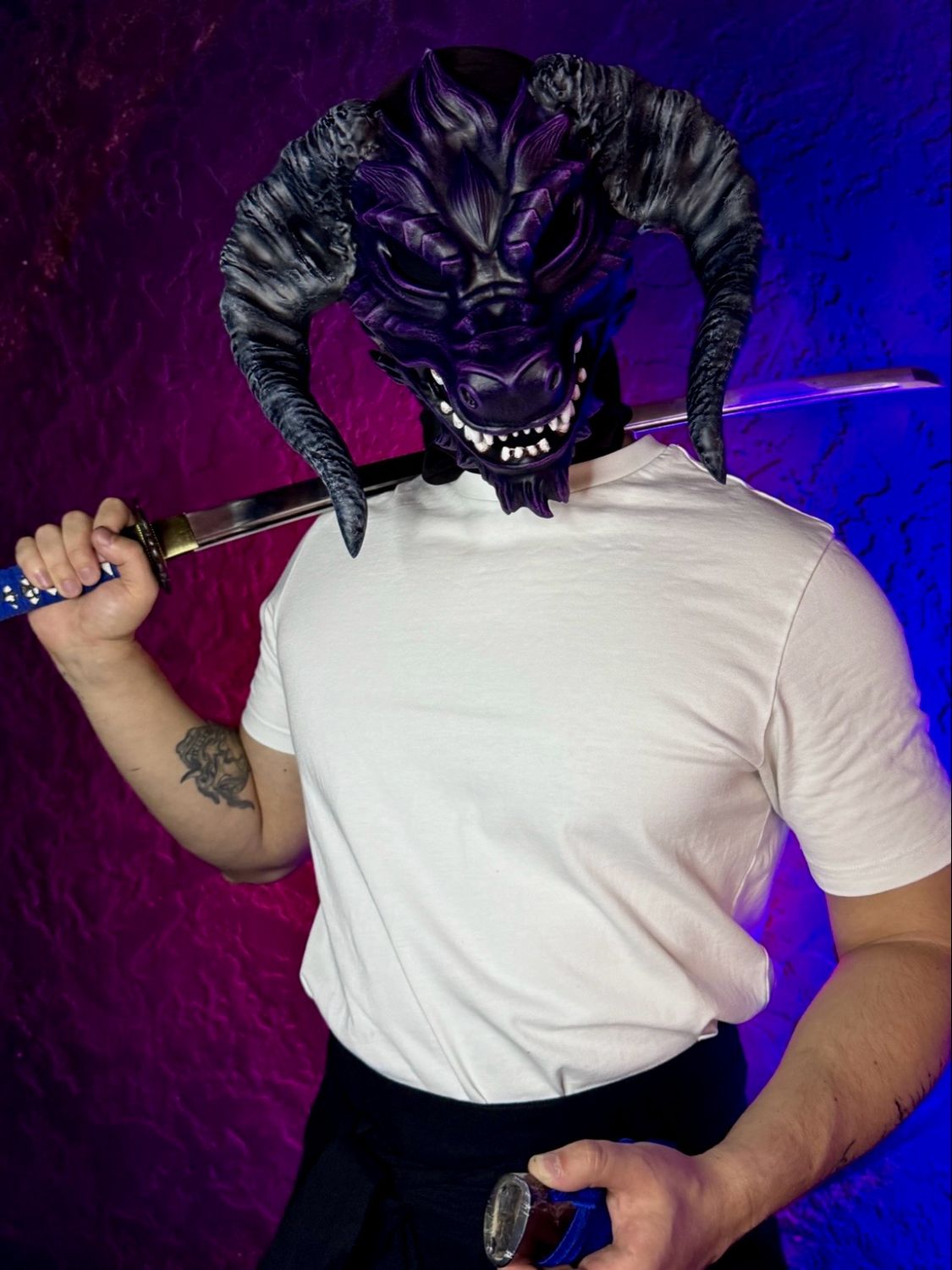 Purple Dragon mask with big horns 