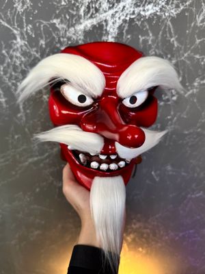 Red Tengu Mask with White Beard