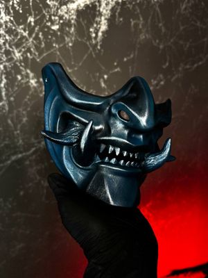 Oni Half Face Mask: Blue Metallic