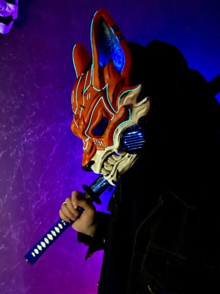 Tech mask, Cyber helmet. Futuristic Mask, DJ Mask, Cyberpunk 2077 Cosplay Fox mask LED. Cyberpunk Kitsune mask, Wolf Mask