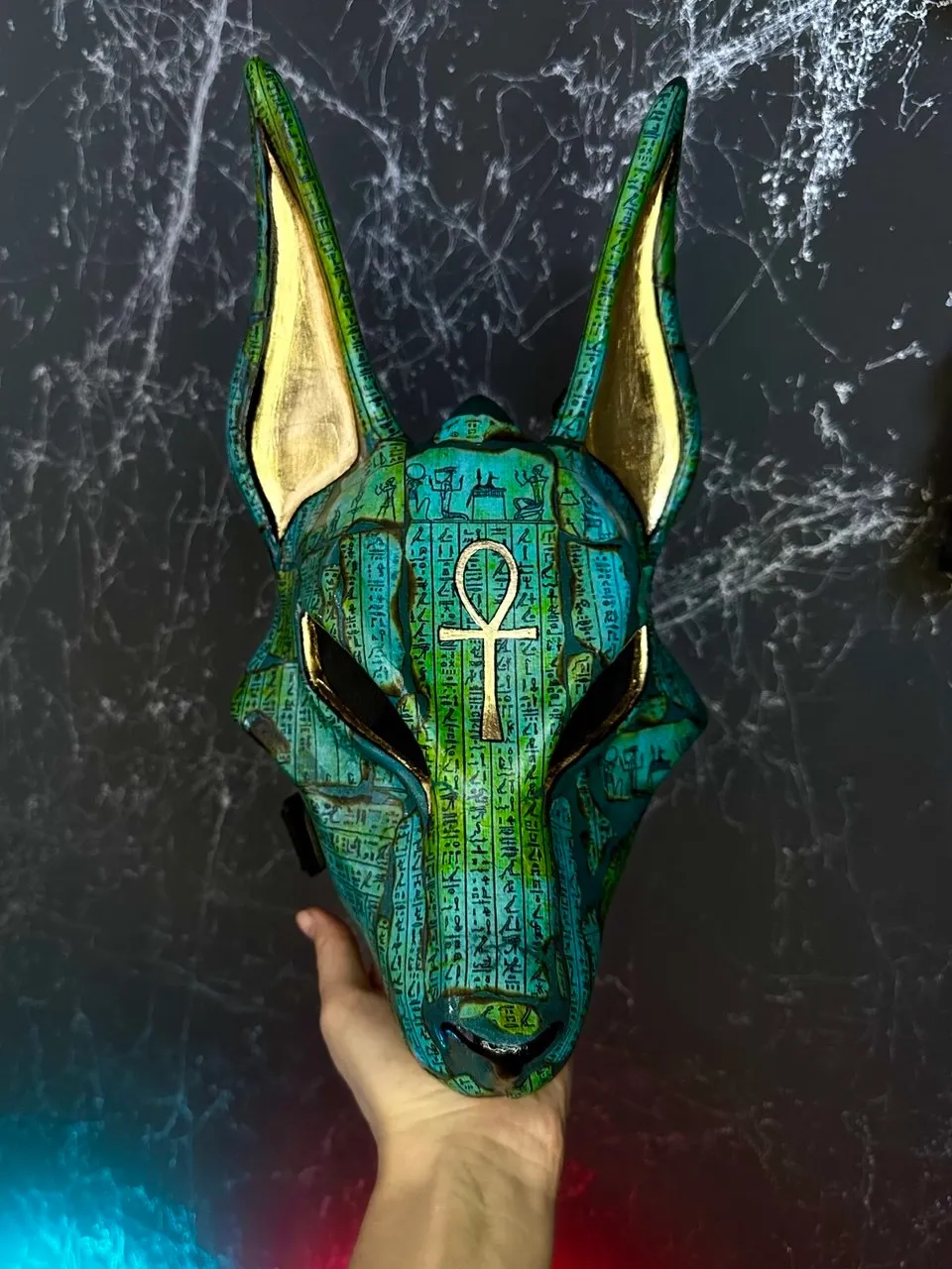 Green Anubis Mask, Wolf Mask, Wolf Head Jackal mask. Mask. Egyptian God costume Halloween mask, Anubis cosplay Ankh, Dog mask