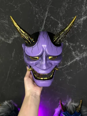 Japanese Hannya Mask: Purple and Gold
