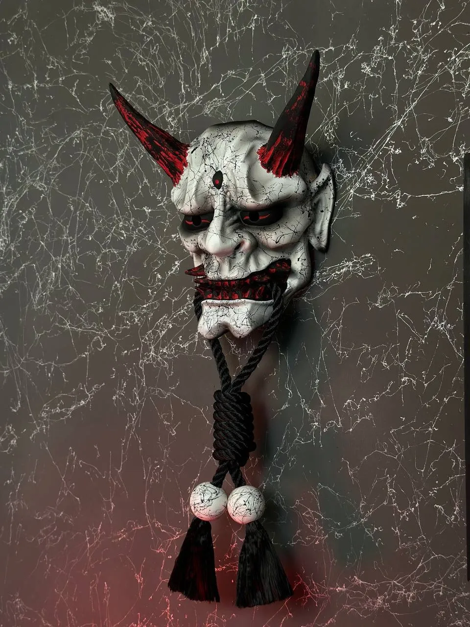 Japanese White Oni Mask with Rope