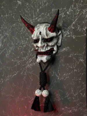 Japanese White Oni Mask with Rope