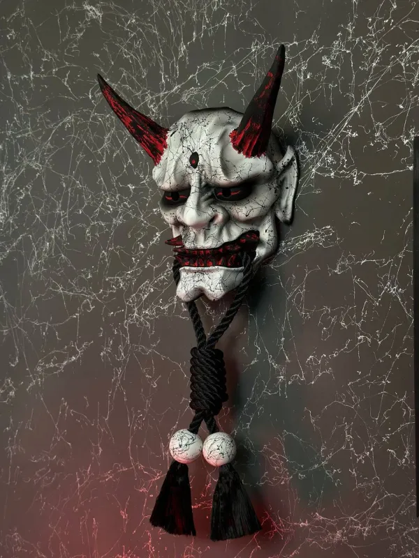 Japanese White Oni Mask with Rope