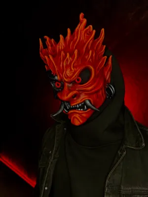 Red Cyberpunk Samurai Mask with Red LED
