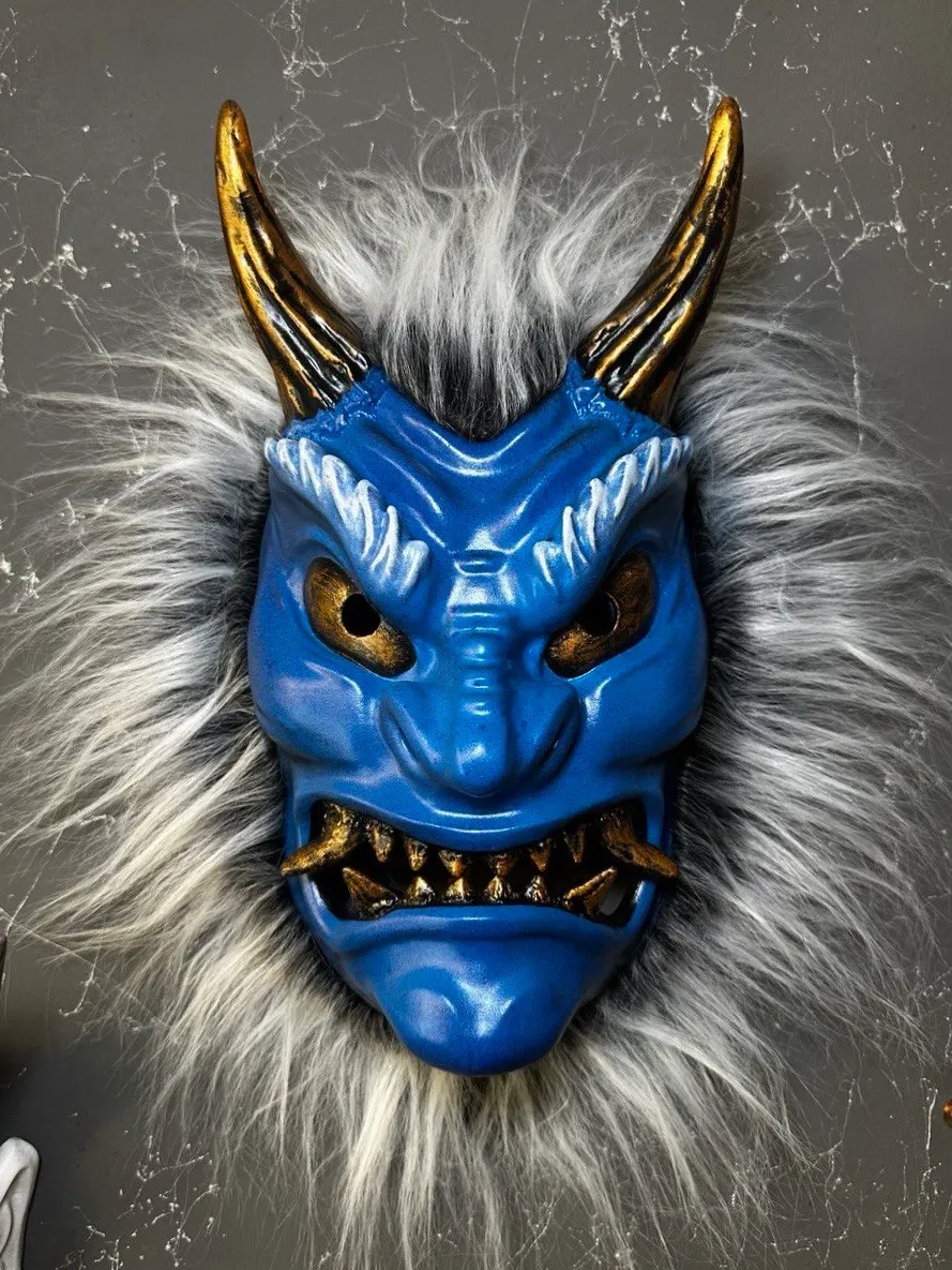 Namahage Mask —  Blue with White Fur