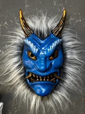Namahage Mask —  Blue with White Fur