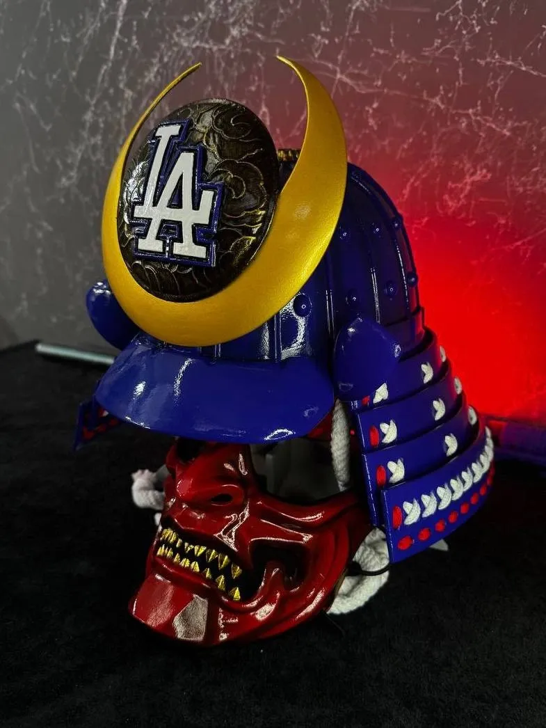 Yoshitsune Kabuto Helmet with Oni half mask, Samurai helmet, Japanese armor. Samurai armour. Hoshi Kabuto, Samurai mask menpo