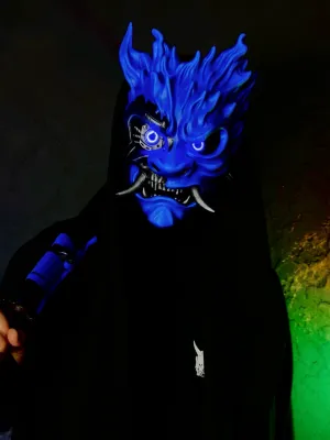 Cyberpunk Samurai Mask with LED: Blue&amp;Black