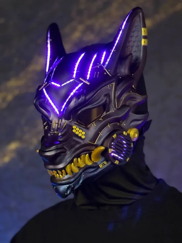 Cyberpunk Mask: Purple Kitsune with RGB LED Lights