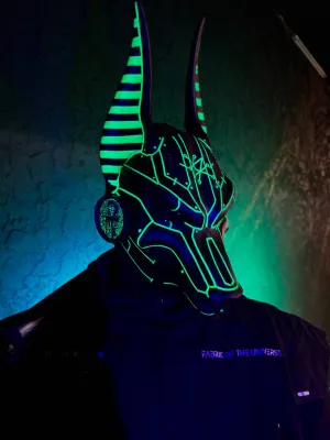 Cyberpunk Anubis mask – Metallic &amp; Green UV Glow