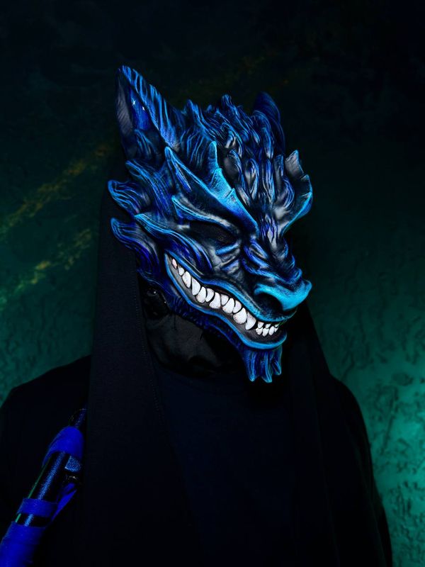 Blue Dragon Mask, Dragon armor, Fox mask. Dragon cosplay, DnD cosplay mask, Masquerade mask, Dragonborn mask, Kitsune mask