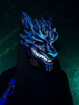 Blue Dragon Mask, Dragon armor, Fox mask. Dragon cosplay, DnD cosplay mask, Masquerade mask, Dragonborn mask, Kitsune mask