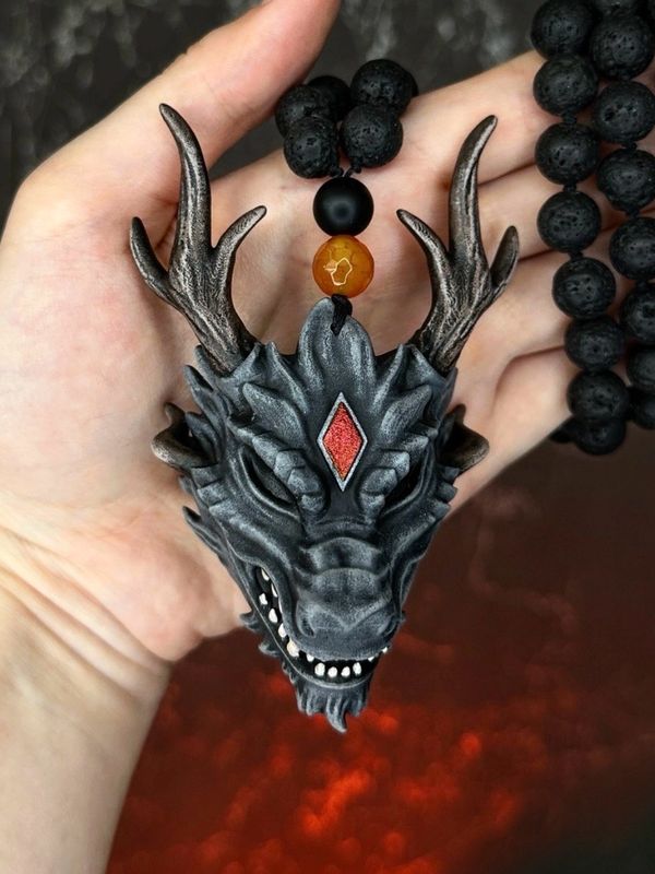 Gray Dragon mask necklace