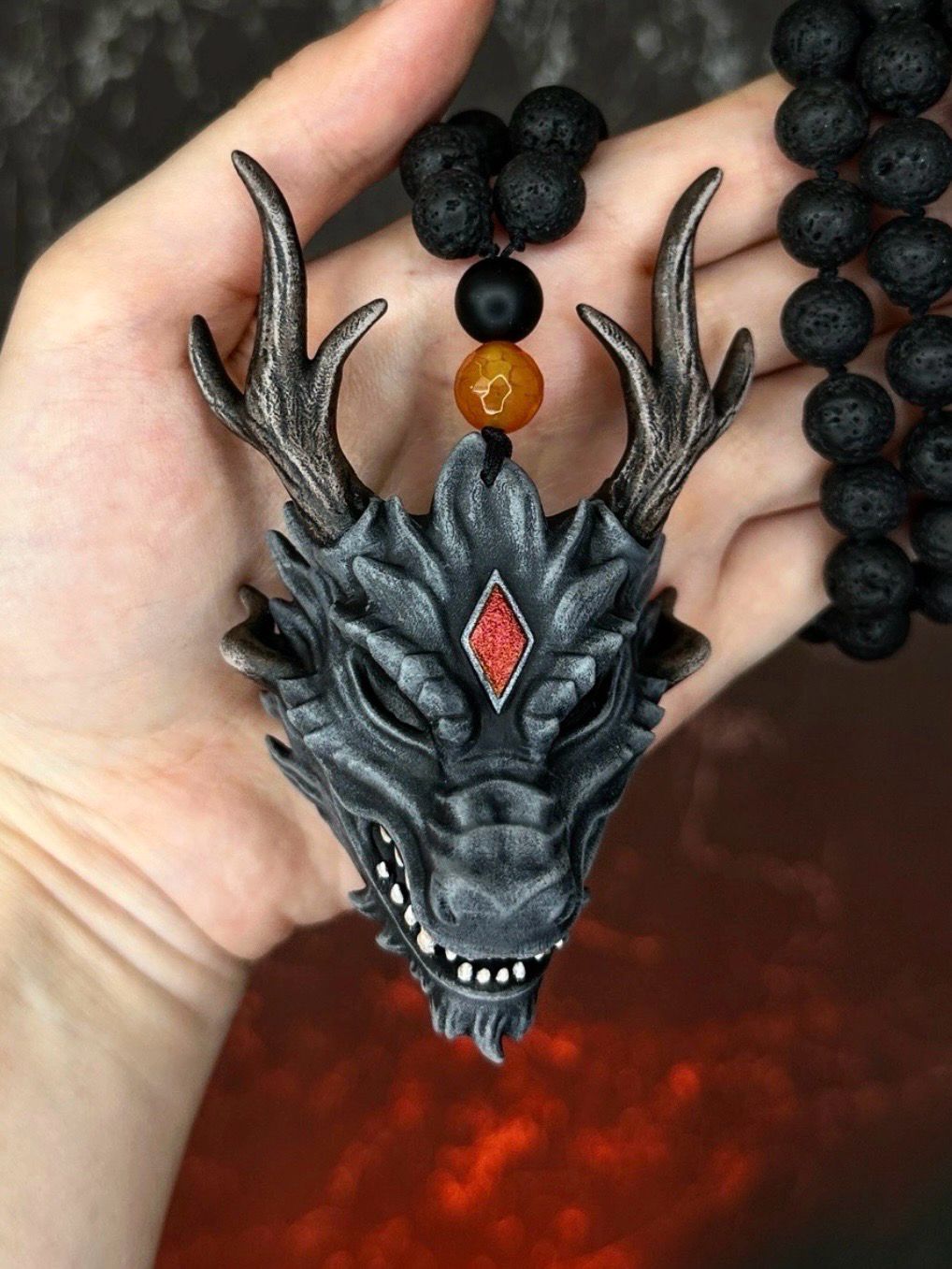 Gray Dragon mask necklace