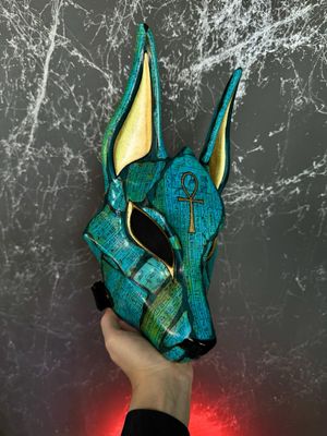 Egyptian Anubis Mask: Teal with Gold leaf