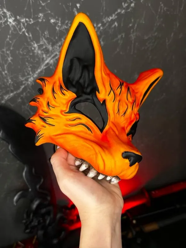 Kitsune Half Mask, Japanese Fox Mask, Wolf Mask. Kurama mask, Kitsune cosplay, Fox Cosplay, Naruto Cosplay, Yokai cosplay