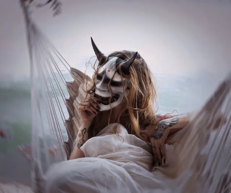 Geisha Mask, Hannya Mask, Japanese mask, demon mask. Oni Mask, Kabuki mask, Noh mask. Samurai mask, Geisha cosplay mask