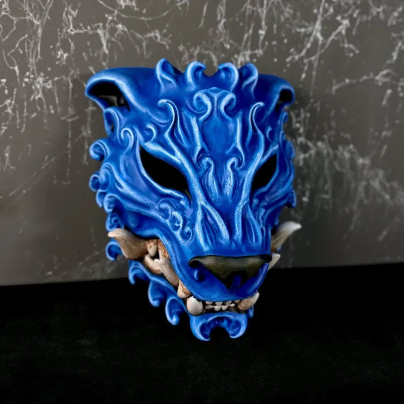 Komainu mask, Yokai cosplay, Japanese demon mask. Lion dog mask, Lion mask, Tiger mask handmade. Shisa mask custom, bear mask