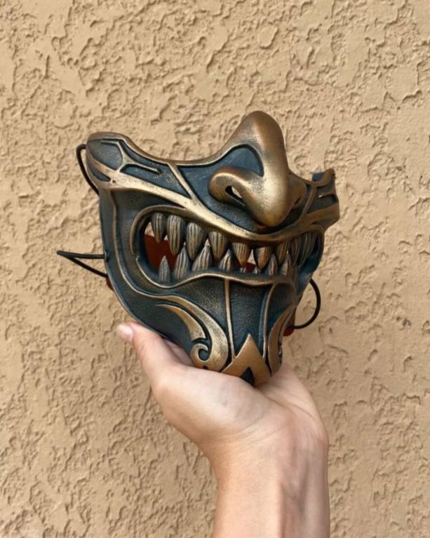 Samurai Mask mempo, menpo mask, Japanese half mask. Oni demon mask custom, Ghost of Tsushima mask, Japanese warrior mask