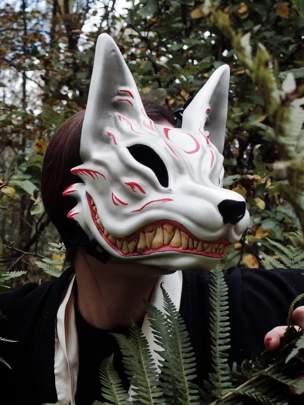 Kitsune Mask, Japanese Fox Mask, Wolf Mask. Kurama mask, Kitsune cosplay, Fox Cosplay, Naruto Cosplay, Yokai cosplay mask