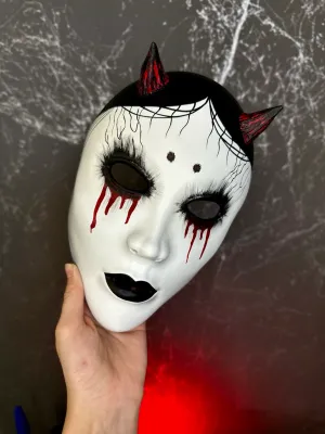 Geisha Mask, Hannya Mask, Japanese mask. Oni Mask, Ghost of Tsushima Mask, bleeding mask with Horns, Geisha cosplay mask