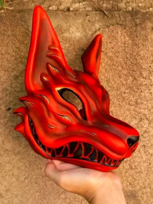 Kitsune Mask, Japanese Fox Mask, Wolf Mask. Kurama mask, Kitsune cosplay, Fox Cosplay, Naruto Cosplay, Yokai cosplay mask