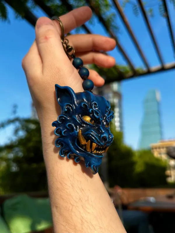 Komainu necklace, Shisa Bead Chain, Yokai cosplay. Lion Dog mask, Oni keychain. Demon keychain, Japanese accessories