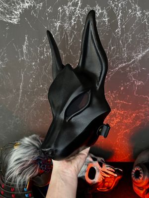 Total Black Anubis mask, full face jackal design with adjustable straps