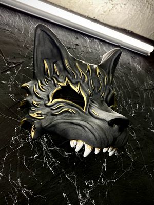 Japanese Kitsune Half mask Grey &amp; Gold