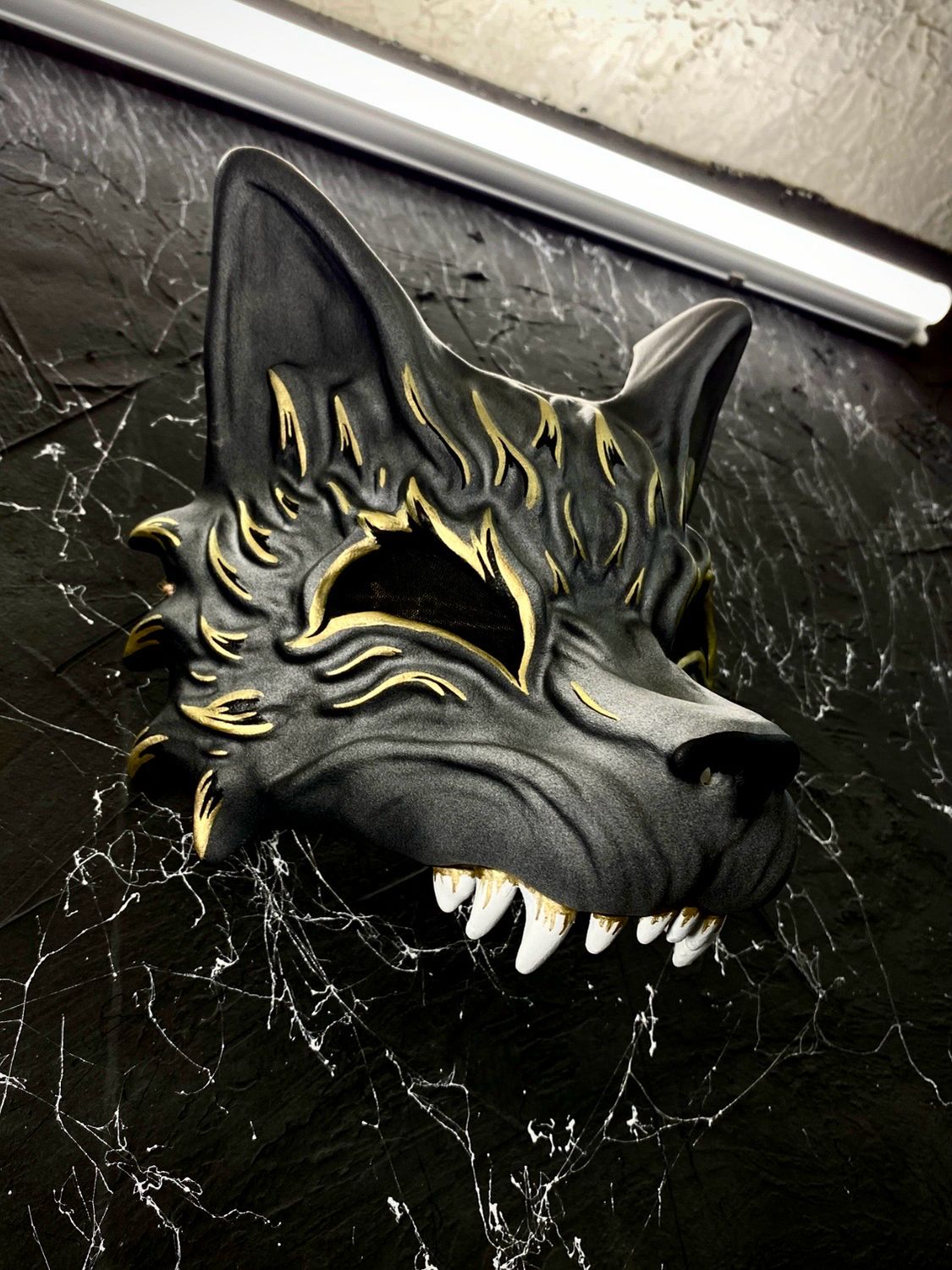 Japanese Kitsune Half mask Grey &amp; Gold