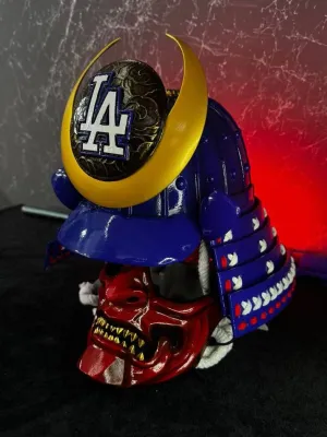 Yoshitsune Kabuto Helmet with Oni half mask, Samurai helmet, Japanese armor. Samurai armour. Hoshi Kabuto, Samurai mask menpo